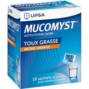 Mucomyst acétylcystéine 200 mg toux grasse arôme orange