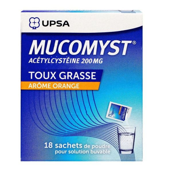 Mucomyst acétylcystéine 200 mg toux grasse arôme orange